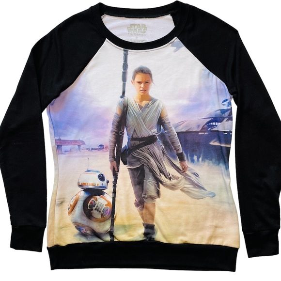 STAR WARS Her Universe Womens Small T Shirt Rey BB8 Long Sleeve Crew Neck Black - Picture 2 of 6